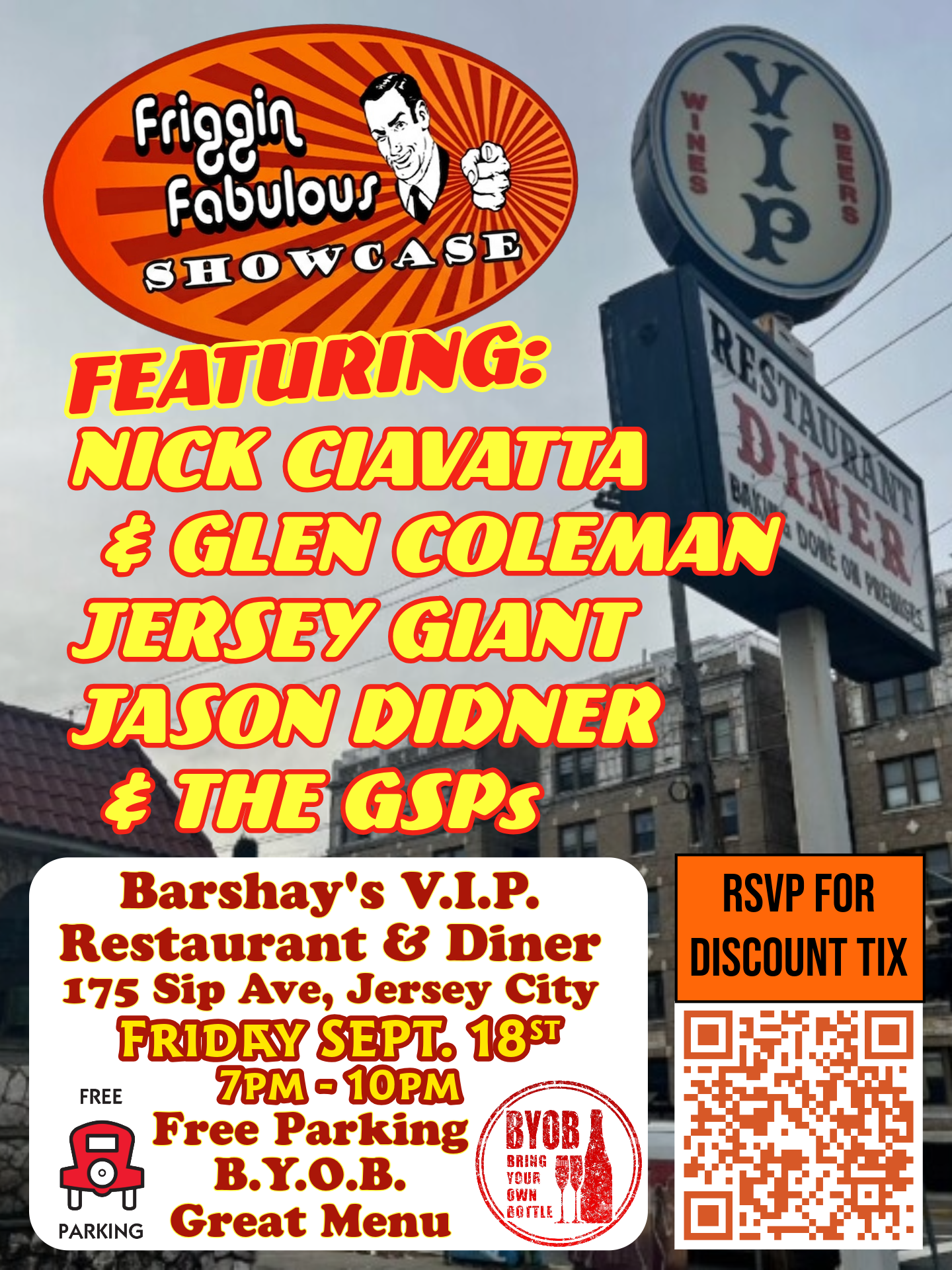 Showcase of the Best Local Jersey Bands: Nick Ciavatta, Friggin Fabulous Showcase at Barshay's VIP Restaurant & Diner, BlueJ, jerseyGIANT, Jason Didner and the GSPs, Glen Coleman